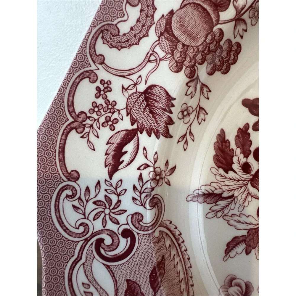 The Spode Archive Collection Blue Rose Print Pink/red And White Luncheon Plate.